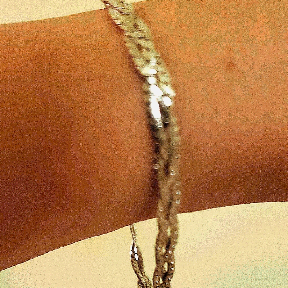 Braided silver bracelet.
